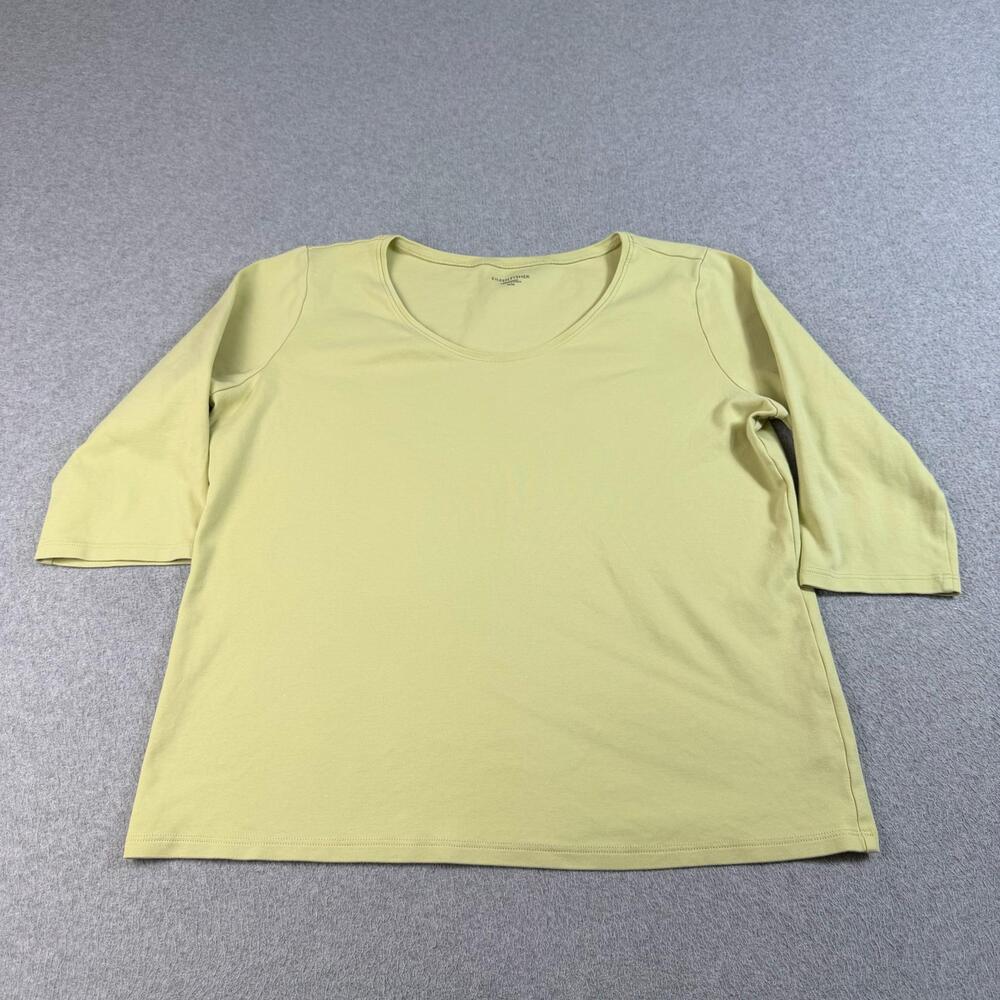 Eileen Fisher Shirt Women Medium Yellow Organic Cotton 3/4 Sleeve Classic Capsul
